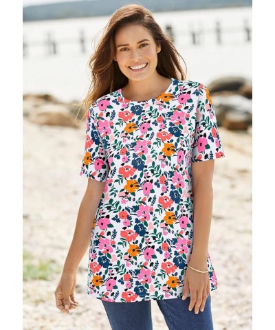 Women's Plus Size Perfect Printed Short-Sleeve Crewneck Tee Shirt White Multi Mini Stripe $12.59 T-Shirts