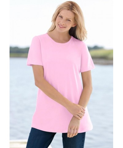 Women's Plus Size Perfect Printed Short-Sleeve Crewneck Tee Shirt White Multi Mini Stripe $12.59 T-Shirts