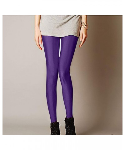 Women Leggings Fashion Neon Stretch Bodycon Skinny Shiny Leggings Pants Many Colors Soft Bodycon Ninth Pants 07 Purple $4.22 ...