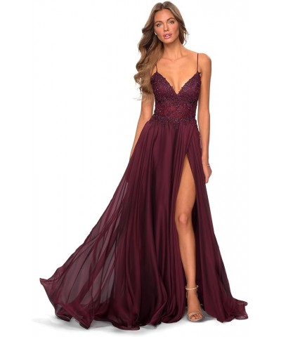 Women's V-Neck Prom Dress Slit Long Lace Appliques Formal Evening Party Gowns Chiffon PR003 Royal Blue $42.39 Dresses