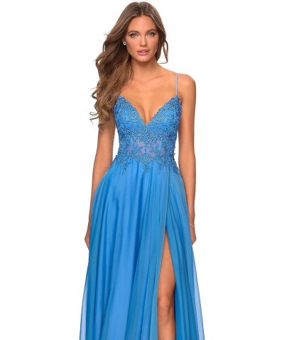Women's V-Neck Prom Dress Slit Long Lace Appliques Formal Evening Party Gowns Chiffon PR003 Royal Blue $42.39 Dresses