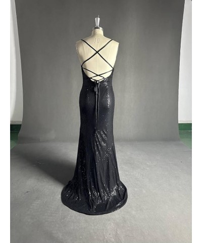 Mermaid Sequin Prom Dresses 2024 Long Slit Cowl Neck Evening Formal Dress with Slit Emerald Green $35.74 Dresses