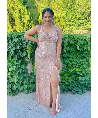 Mermaid Sequin Prom Dresses 2024 Long Slit Cowl Neck Evening Formal Dress with Slit Emerald Green $35.74 Dresses