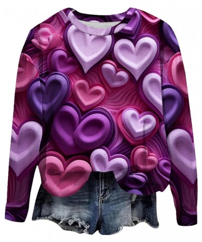 Womens Colorful 3D Heart Graphic Sweatshirt 2024 Valentine's Day Crewneck Sweatshirt Drop Shoulder Long Sleeve Loose Pullover...