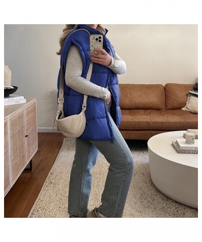 Womens Winter Puffer Vest Lightweight Flysleeve Stand Collar Oversized Puffy Coat Padded Gilet with Pockets Blue $19.80 Vests