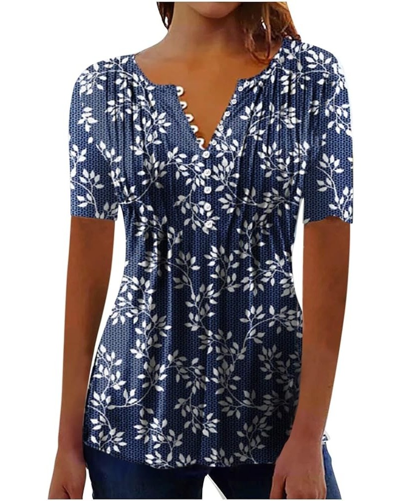 Womens Summer Tops Short Sleeve Shirt Floral Graphic Tees Boho Casual Loose Blouses Notch V Neck T-Shirts 2024 A04-white $5.5...
