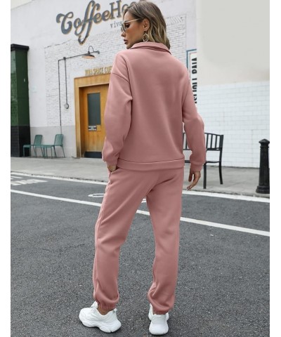 Womens Fashion Womens Joggers Sweat Sets Women Half Zipper 2 Piece Outfits Joggers Pants Sweatshirt Set Travel Darkpink $30.2...
