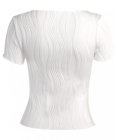 Women's Textured Long Sleeve Crop Top Crew Neck Slim Fit T Shirts Z-white $10.00 T-Shirts