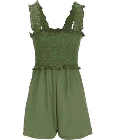 Rompers for Women Summer Fold Sleeveless Overalls Stretchy Loose Waist Up Short Jumpsuit With Pockets 1-army Green $9.46 Rompers