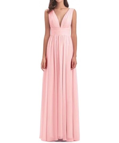 Women's Chiffon Bridesmaid Dresses with Sleeveless Empire Waist Deep V Neck Formal Evening Party Dress with Slit Aqua Blue $1...