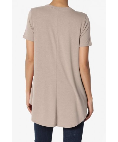 S~3X Basic Crew Neck Shirttail Hem Short Sleeve Top Draped Jersey Tee Light Mocha $10.00 T-Shirts
