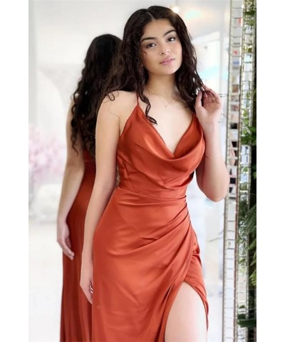 Women's Mermaid Bridesmaid Dresses Cowl Neck Corset Silk Satin Long Formal Party Gowns with Slit Burnt Orange $37.50 Dresses