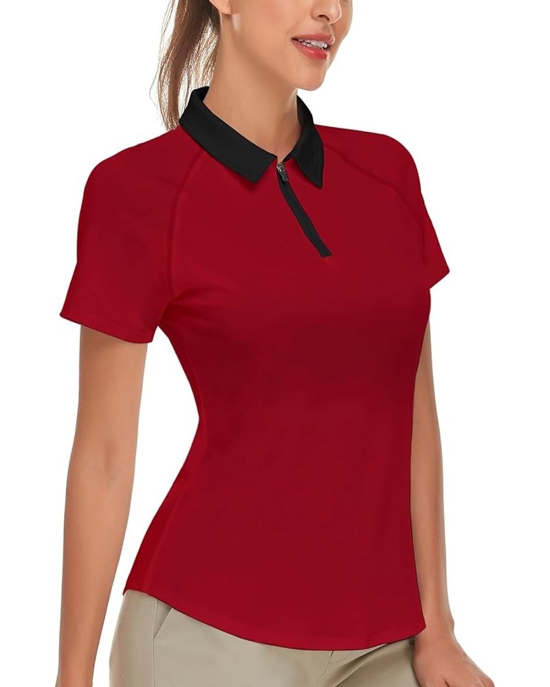 Women's Short Sleeve Golf Shirt Moisture Wicking Athletic Golf Polo Shirts Tennis Shirts Dry Fit Solid Red $17.00 Shirts