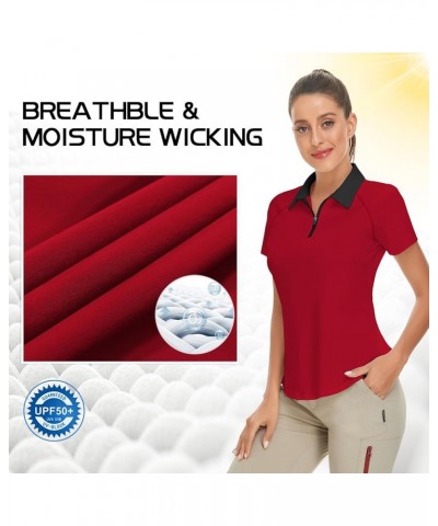 Women's Short Sleeve Golf Shirt Moisture Wicking Athletic Golf Polo Shirts Tennis Shirts Dry Fit Solid Red $17.00 Shirts
