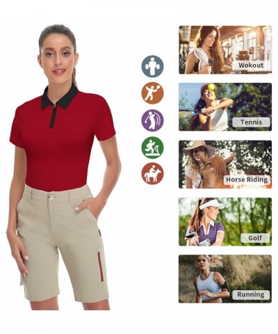 Women's Short Sleeve Golf Shirt Moisture Wicking Athletic Golf Polo Shirts Tennis Shirts Dry Fit Solid Red $17.00 Shirts