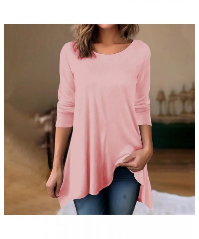 Womens Long Sleeve Tunic Tops Loose Asymmetrical Hem Shirts Plus Size Casual Crewneck Blouse Tee Solid Spring Pullover Pink $...