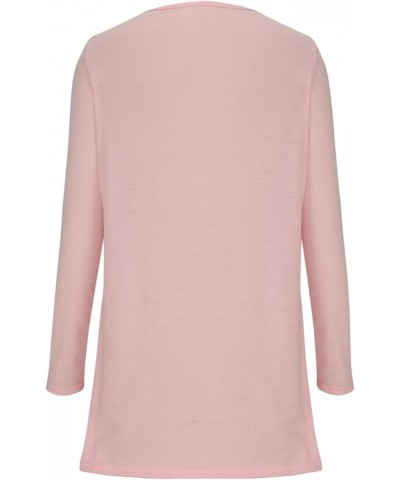Womens Long Sleeve Tunic Tops Loose Asymmetrical Hem Shirts Plus Size Casual Crewneck Blouse Tee Solid Spring Pullover Pink $...