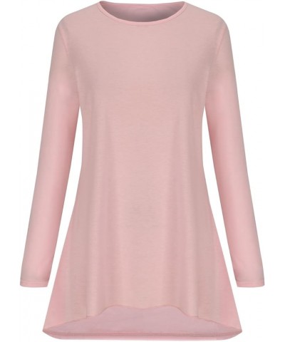 Womens Long Sleeve Tunic Tops Loose Asymmetrical Hem Shirts Plus Size Casual Crewneck Blouse Tee Solid Spring Pullover Pink $...