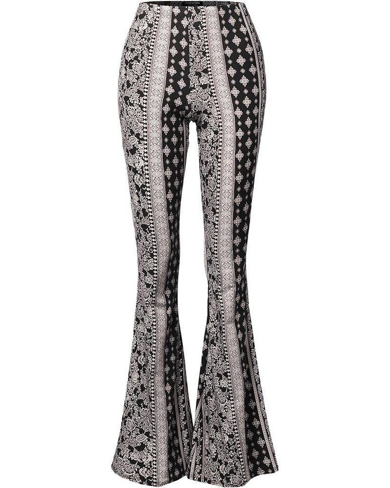 Women's Stretchy Wide Leg High Waist Bell Bottom Flare Pants with Plus Size Spa001_multiblack $13.74 Pants