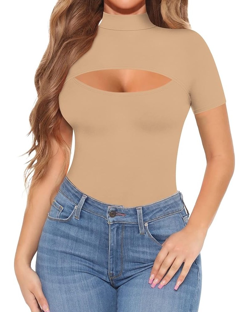 Cutout Tops for Women Fitted Mock Turtleneck Short Sleeve Long Sleeve T-Shirt Short Sleeve Mocha $15.39 T-Shirts