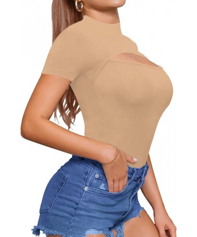 Cutout Tops for Women Fitted Mock Turtleneck Short Sleeve Long Sleeve T-Shirt Short Sleeve Mocha $15.39 T-Shirts