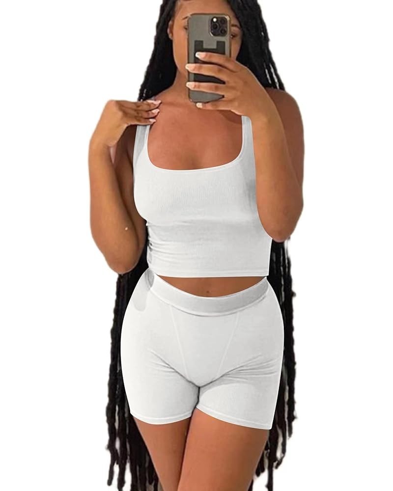 XS-3XL Casual Workout Short Sets 2 Piece Outfits for Women Ribbed Crop Tank Top High Waist Leggings activewear S-white $12.50...