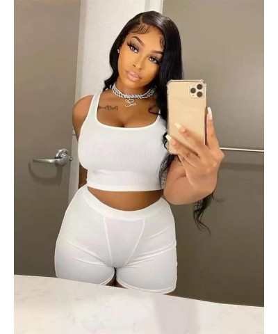 XS-3XL Casual Workout Short Sets 2 Piece Outfits for Women Ribbed Crop Tank Top High Waist Leggings activewear S-white $12.50...