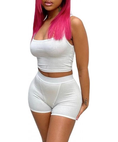 XS-3XL Casual Workout Short Sets 2 Piece Outfits for Women Ribbed Crop Tank Top High Waist Leggings activewear S-white $12.50...
