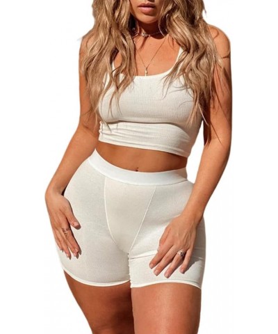 XS-3XL Casual Workout Short Sets 2 Piece Outfits for Women Ribbed Crop Tank Top High Waist Leggings activewear S-white $12.50...