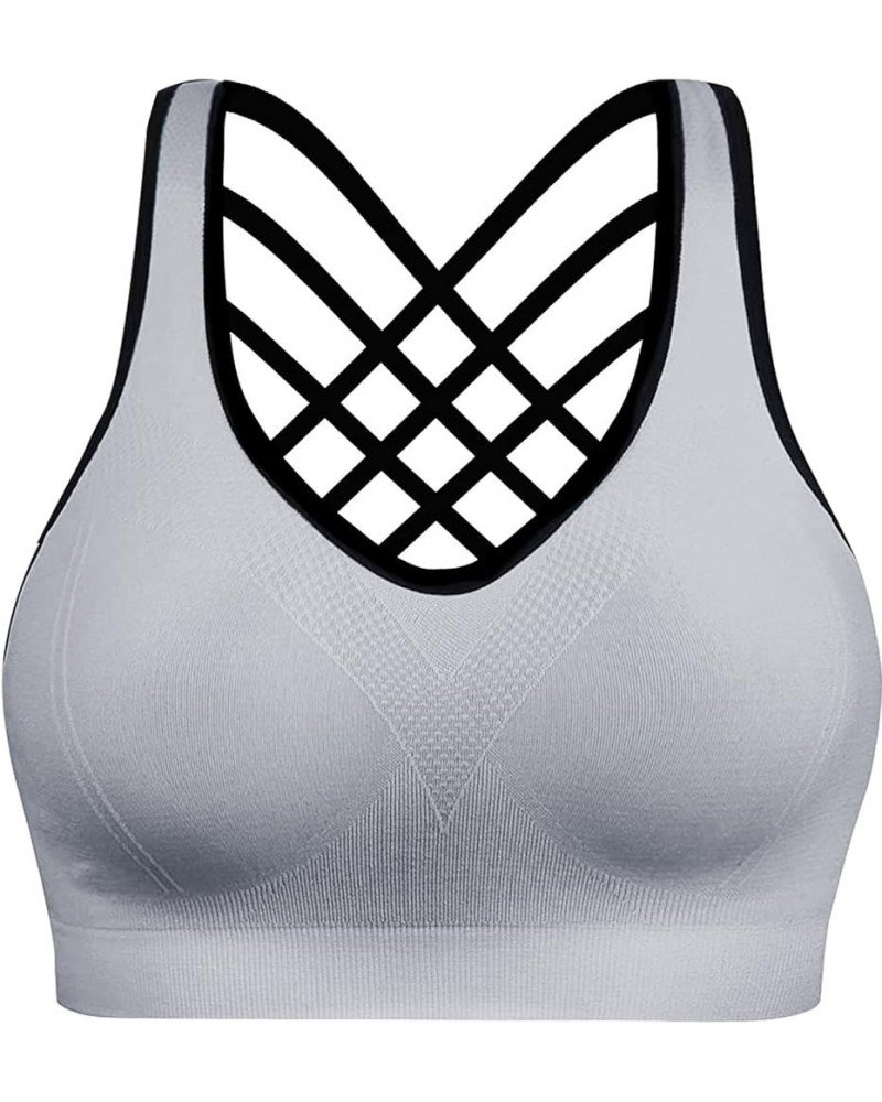 Women's Sports Bras High Impact Strappy Sports Bra Seamless Padded Sports Bra Yoga Bras Workout Bra Activewear Bra Lightgrey ...