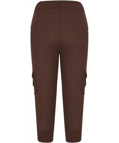 Womens Capri Pants for Summer 2024 Casual Lightweight Leggings High Wasit Elastic Pant with Pockets Cropped Trousers Z1-brown...