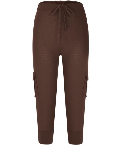Womens Capri Pants for Summer 2024 Casual Lightweight Leggings High Wasit Elastic Pant with Pockets Cropped Trousers Z1-brown...