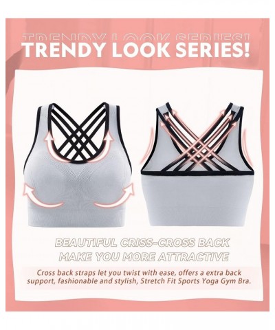 Women's Sports Bras High Impact Strappy Sports Bra Seamless Padded Sports Bra Yoga Bras Workout Bra Activewear Bra Lightgrey ...