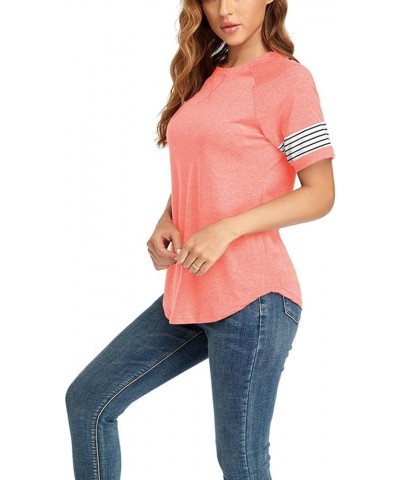 Womens T Shirts Short Sleeve Tunic Tops Color Block Crewneck Casual Summer Side Split Shirts Crew Neck Pink $10.66 Tops
