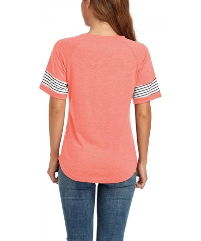 Womens T Shirts Short Sleeve Tunic Tops Color Block Crewneck Casual Summer Side Split Shirts Crew Neck Pink $10.66 Tops
