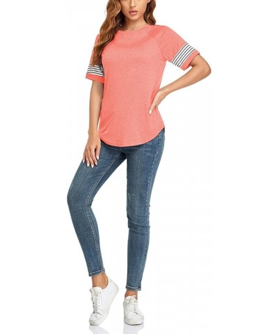Womens T Shirts Short Sleeve Tunic Tops Color Block Crewneck Casual Summer Side Split Shirts Crew Neck Pink $10.66 Tops