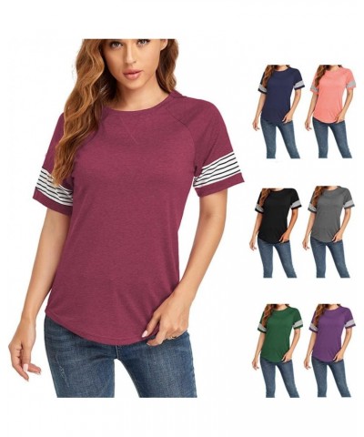 Womens T Shirts Short Sleeve Tunic Tops Color Block Crewneck Casual Summer Side Split Shirts Crew Neck Pink $10.66 Tops