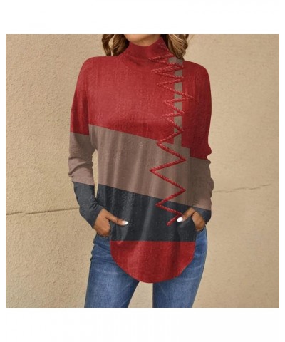 Womens Blouses Dressy Casual Turtle Neck Side Split Shirts Long Sleeve Tunic Tops Tie Dye Sweatshirts Winter Clothes Ad87-dee...