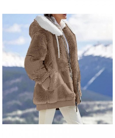 Women Hoodie Coats Splicing Winter Loose Plush Long Sleeve Coat Trendy Zip Up Relaxed Fit Comfy Cute Outwear 04-khaki $9.43 J...