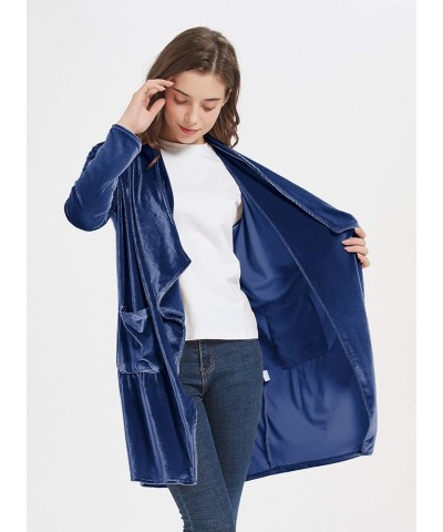 Women's Solid Long Sleeve Velvet Jacket Open Front Cardigan Coat with Pockets Outerwear Lakeblue $25.96 Jackets
