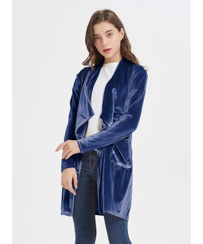 Women's Solid Long Sleeve Velvet Jacket Open Front Cardigan Coat with Pockets Outerwear Lakeblue $25.96 Jackets