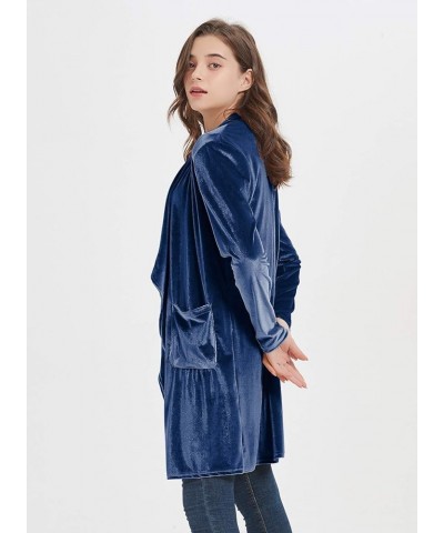 Women's Solid Long Sleeve Velvet Jacket Open Front Cardigan Coat with Pockets Outerwear Lakeblue $25.96 Jackets