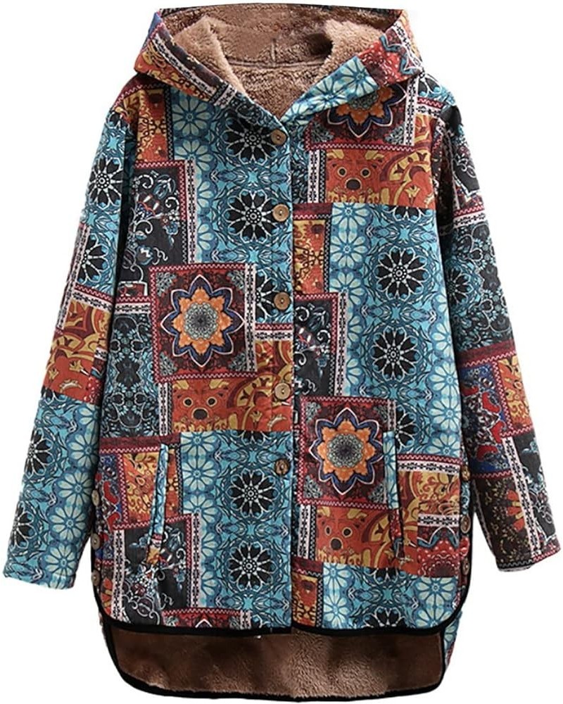 Women's Cotton Linen Trench Coat Western Style Patchwork Outwear Warm Fleece Lined Jacket Winter Quilted Parka Outwear Z-blue...
