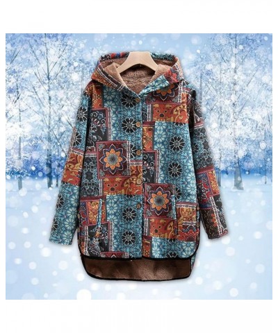 Women's Cotton Linen Trench Coat Western Style Patchwork Outwear Warm Fleece Lined Jacket Winter Quilted Parka Outwear Z-blue...