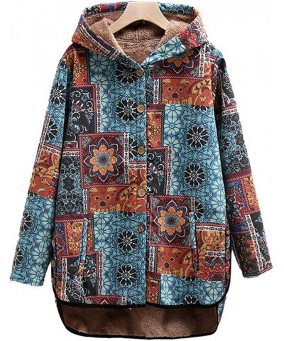 Women's Cotton Linen Trench Coat Western Style Patchwork Outwear Warm Fleece Lined Jacket Winter Quilted Parka Outwear Z-blue...