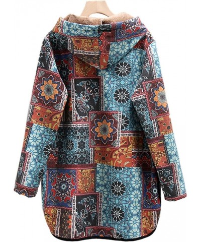 Women's Cotton Linen Trench Coat Western Style Patchwork Outwear Warm Fleece Lined Jacket Winter Quilted Parka Outwear Z-blue...