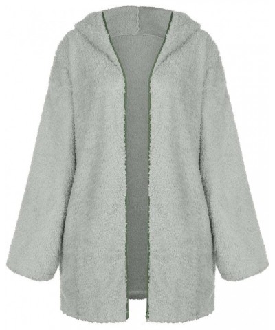 Women Winter Sherpa Jacket Coat Long Sleeve Lapel Fuzzy Warm Fleece Open Front Hooded Cardigan Outerwear with Pockets A01 Gre...