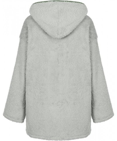 Women Winter Sherpa Jacket Coat Long Sleeve Lapel Fuzzy Warm Fleece Open Front Hooded Cardigan Outerwear with Pockets A01 Gre...