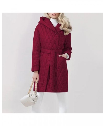 Winter Coats Women Long Puffer Jackets Lightweight Packable Quilted Jackets Notch Lapel Overcoat Trench Coats with Belt A05_w...