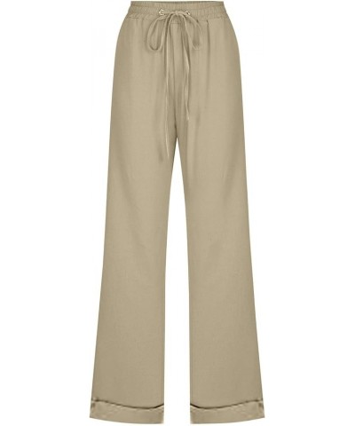 Womens Cotton Linen Pants Casual Straight Fit Drawstring Elastic High Waist Loose Comfy Long Trousers with Pockets Z9-khaki $...
